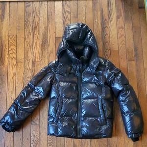 S13 Girl's Black Puffer Coat- Down Filled with Removable Hood size 14